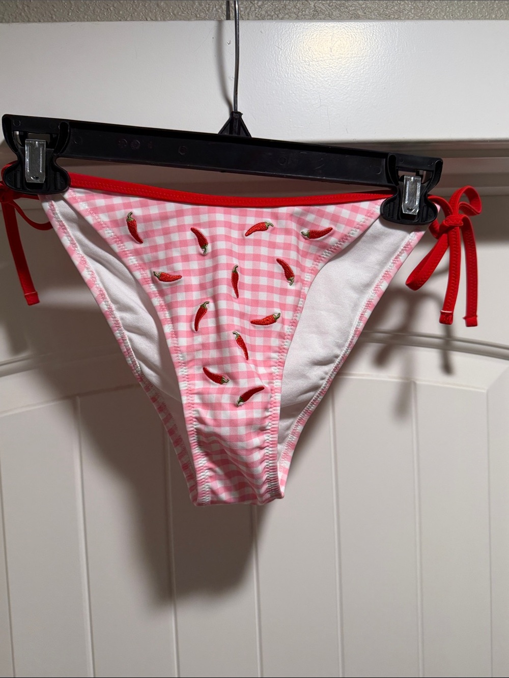 wild fable Pink Gingham Bikini Bottom with Red Chili Print